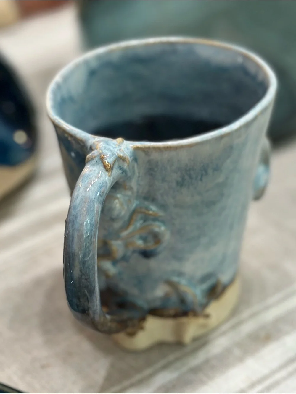 Handmade Sea Life Ceramic mug in Blue and Cream